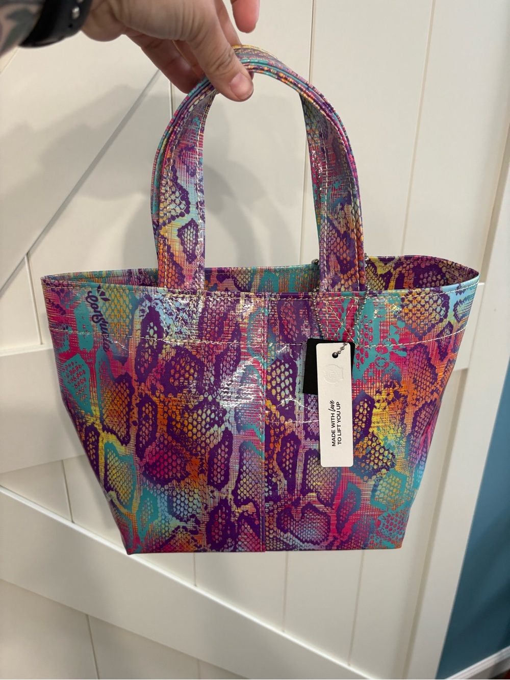 Consuela Vibrant Multicolor Snake-Print Tote Bag
